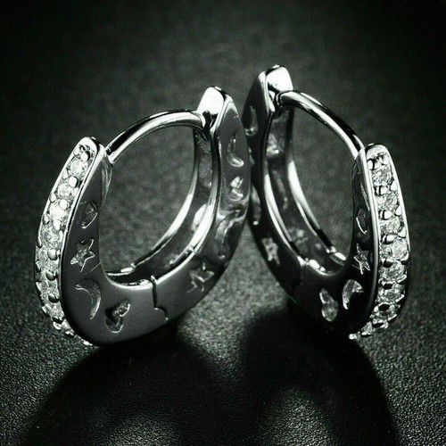 2,80 kt Rundschliff VVS1 Diamant Huggie Creolen Damen Ohrringe 14 Karat Weißgold Finish - Bild 2 von 4