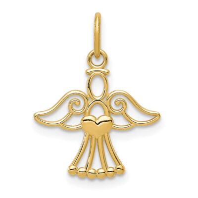 14K Yellow Gold Polished Small Angel w/ Heart Pendant