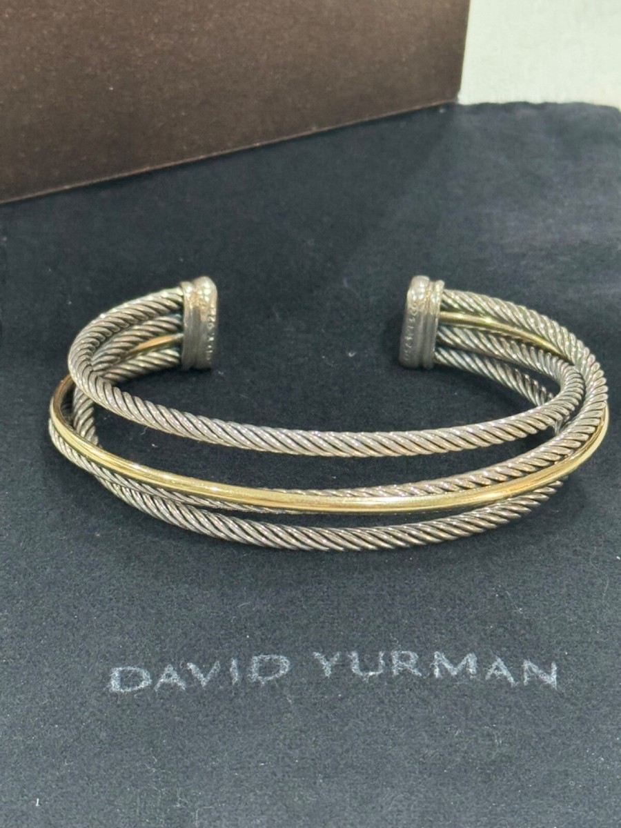 DAVID YURMAN 18K GOLD, STERLING SILVER CROSSOVER CABLE BRACELET