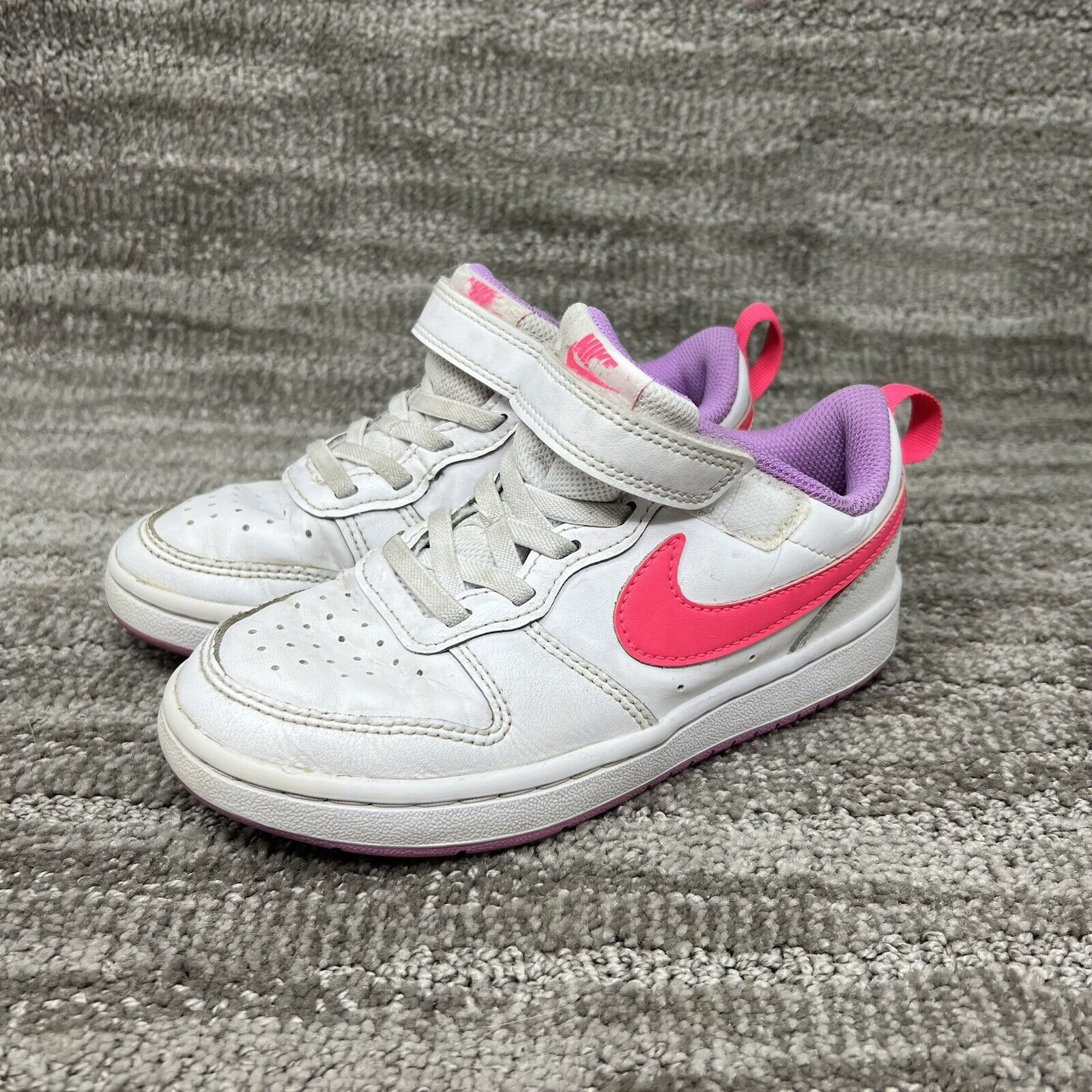 Nike Court Borough Low 2 Girls Size 13 C White Pink Shoes BQ5451-111 Sneaker |
