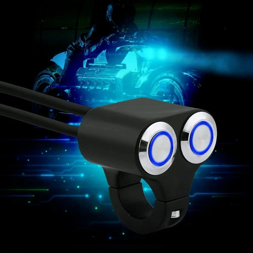 Farol guidão motocicleta 12V 22mm 7/8"" farol ponto de neblina interruptor liga/desliga duplo - Imagem 2 de 4