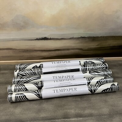 West Elm Tempaper Feather Palm Wallpaper Zebra Black & White 5 Rolls NWOT