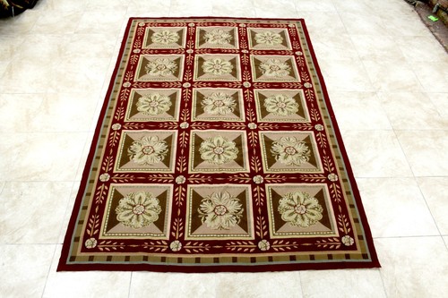 9X6 MAGNIFICENT ANTIQUE HANDMADE VEGETABLE DYE AUBUSSON NEEDLEPOINT WOOL RUG
