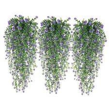  Artificial Hanging Flowers, 9pcs Fake Eucalyptus Vine Faux Flower Purple-9pcs