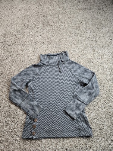 Prana Lucia Sweater Small Womens Gray Wool Blend Pullover Casual Herringbone 