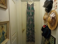 BOHEMIAN PATTERNS MAXI DRESS SLEEVELESS W METAL BEADS NECKLACE S