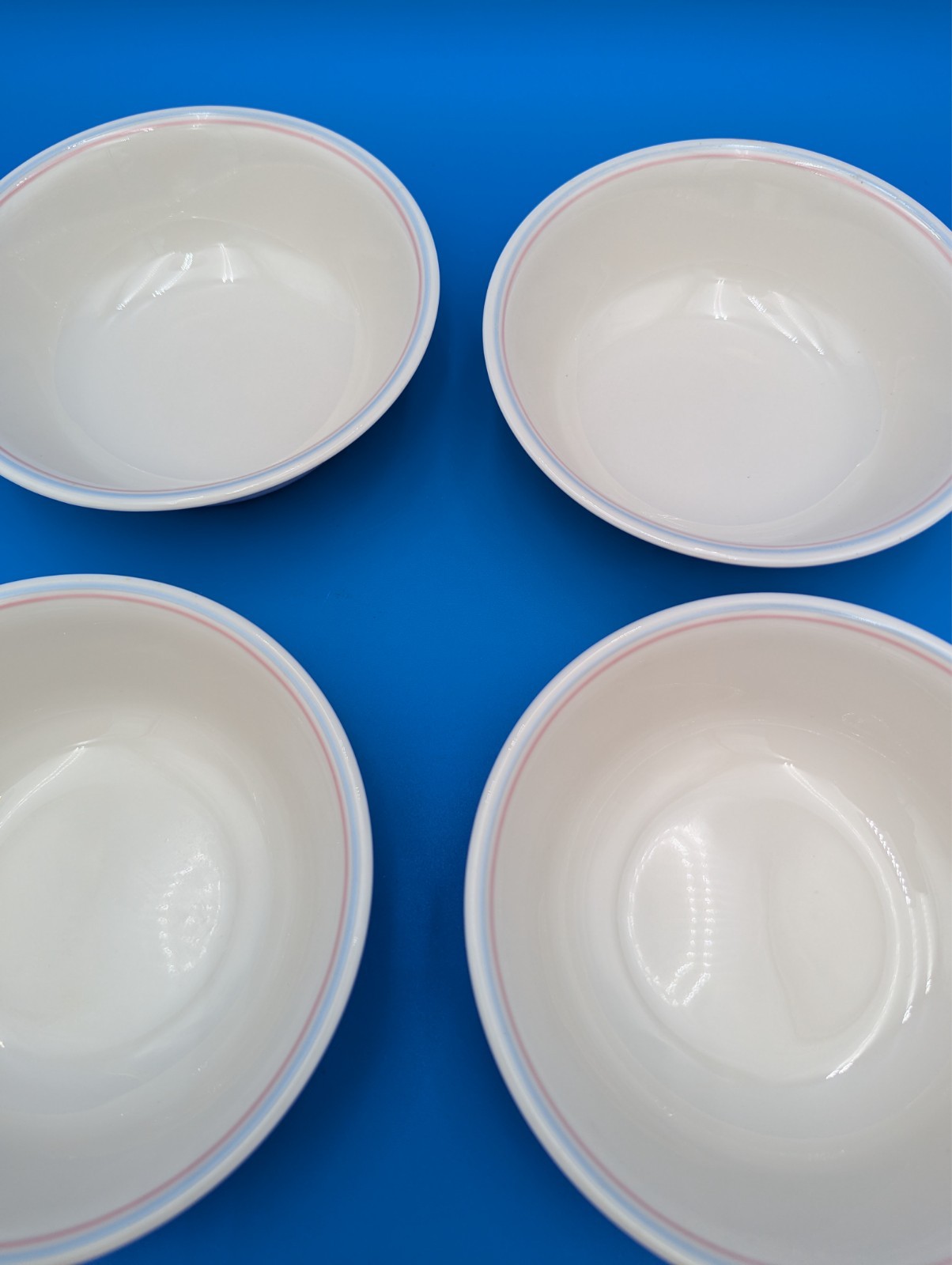 4 English Breakfast Corelle by CORNING Pink Light Blue Cereal Bowls 6 1/4"
