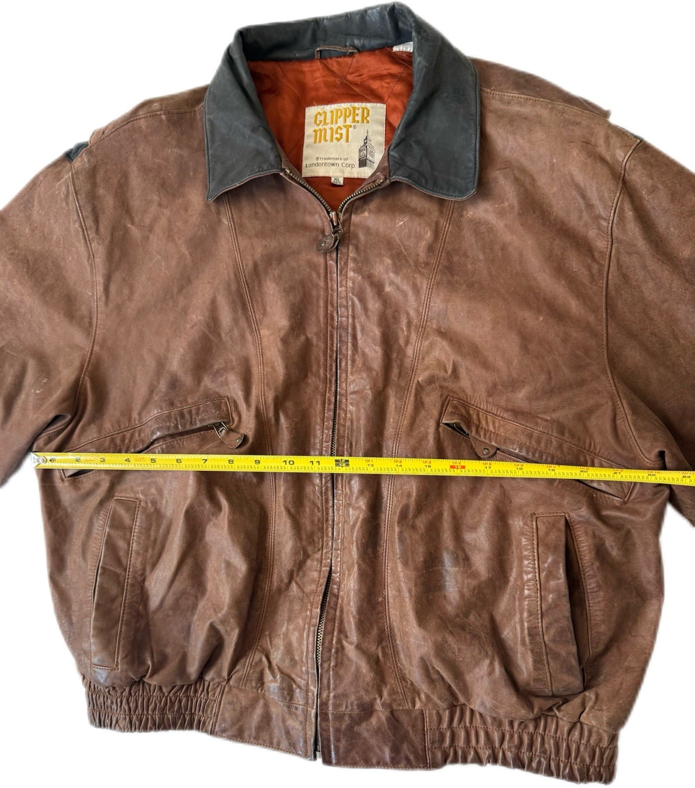 VTG Clipper Mist London Town Men’s Brown w/black Accents Leather Jacket SZ XL 