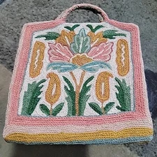 Vintage crewel chain stitch embroidery bag