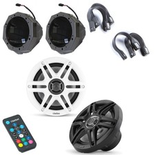 Clarion UTV 6.5" Marine Speaker Bundle including Black  White speaker grills...