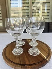 Mikasa Ritz Crystal Water Goblets Set of 4 Ribbed Stem Wine Glasses 7” 1997