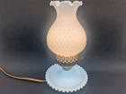 Vtg Milk Glass Hobnail Table Lamps w/Waffle Pattern Chimney 11 in Bakelite Plug