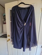 R  M Richards Purple Chiffon Sheath Dress Size 16 Draped Cape Sleeve V-Neck