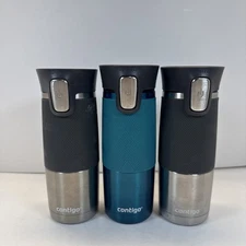 Lot Of 3 Contigo 16 oz Autoseal West Loop Stainless Steel Mugs Silver And Blue