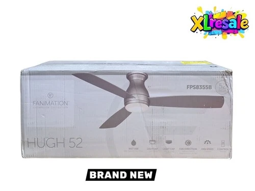 FANIMATION Hugh 52 in. Integrated LED Indoor/Outdoor Black Ceiling Fan w/ Remote - Picture 1 of 13