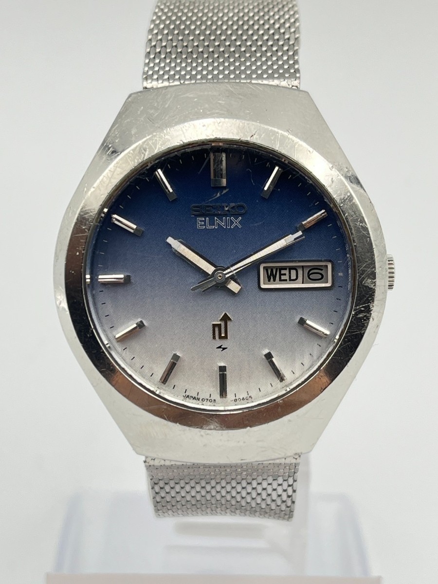 SEIKO Elnix Quartz 0703-8040 Vintage Blue Dial Day/Date Watch