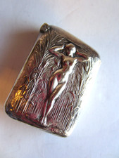 Antique Art Nouveau Repousse Match Safe Vesta Silver Nude Swan Cattails Jouant