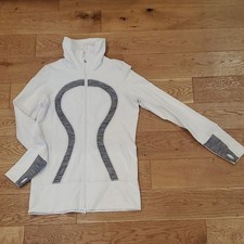 Lululemon White Gray Zip Jacket Women's Size 8 Thumbholes Zipped Pockets Stretch