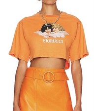 FIORUCCI Vintage Angels Cropped T-Shirt Size S in a vibrant carrot orange.