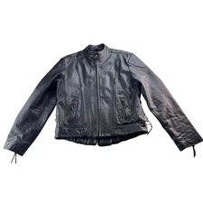 Mens Black Leather Motorcycle Jacket Biker Style Quilted Accents Sz 46 NO LINER