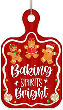 Christmas Baking Spirits Bright Front Door Sign, Xmas Gingerbread Man Cutting Bo