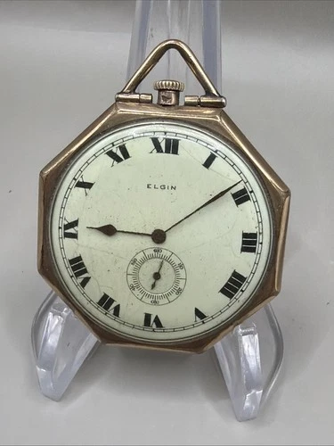Antique 1917 ELGIN 12 Size 15J GOLD Filled Grade 420 Octagonal Case Pocket Watch