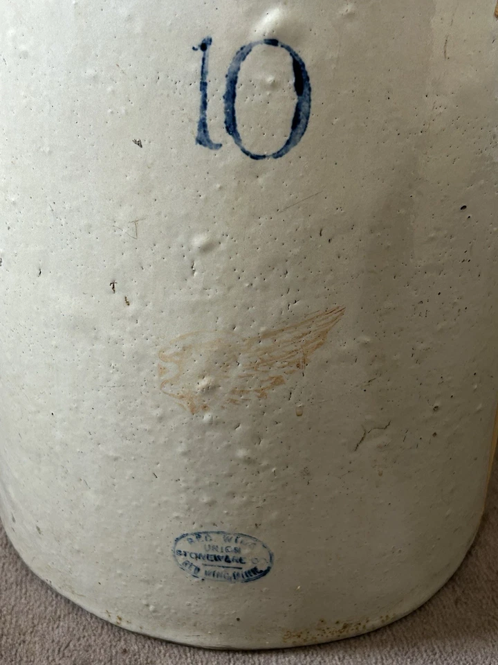 Vaso de gres Primitive Red Wing #10 antiguo 10 gal. Con 1 mango de paca LEER Foto 2 de 4