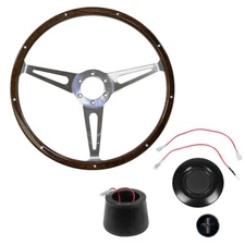 CJ Classics Steering Wheel Kit Wood Grain 15” 6-Bolt Black Running Horse Logo...