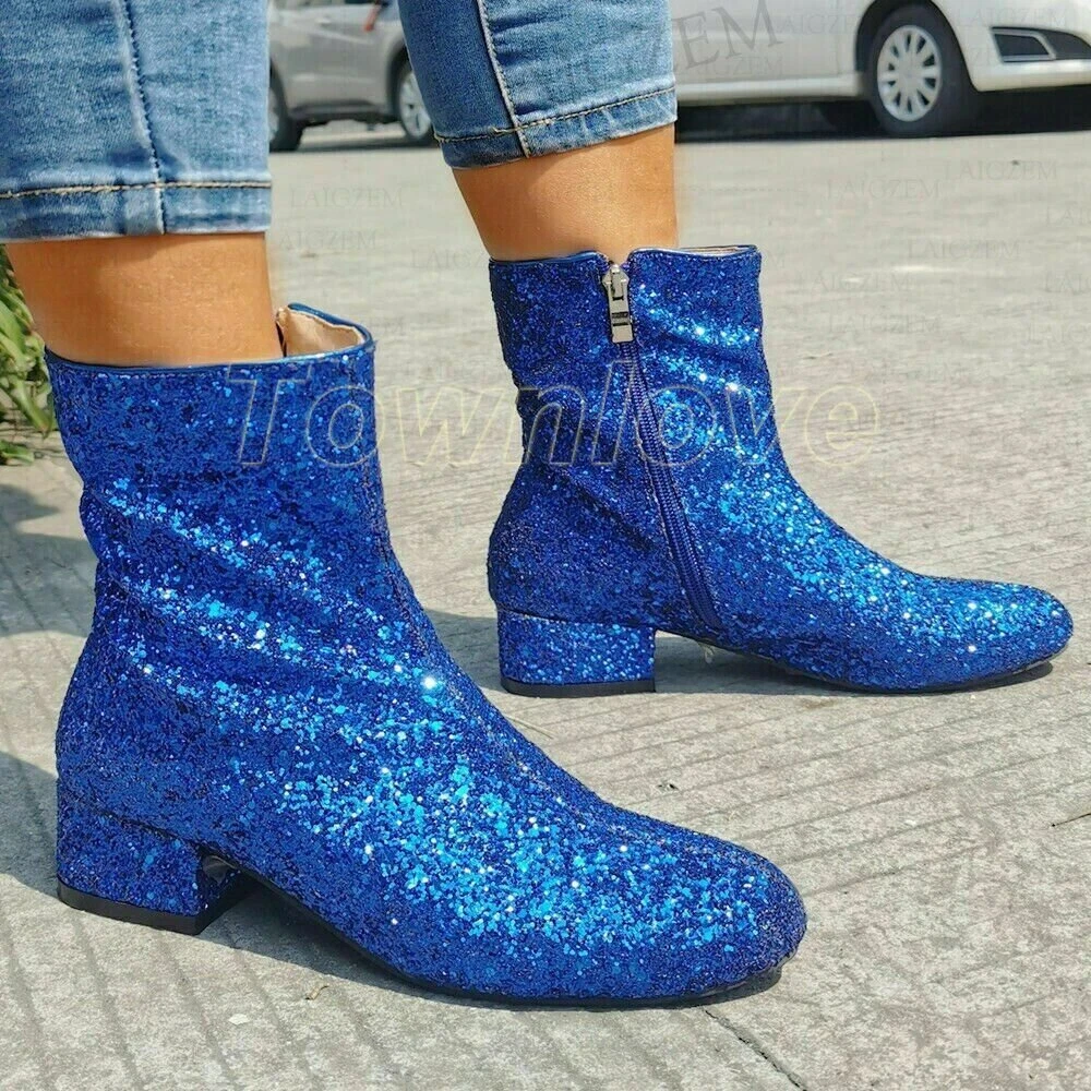 Blue glitter ankle boots top