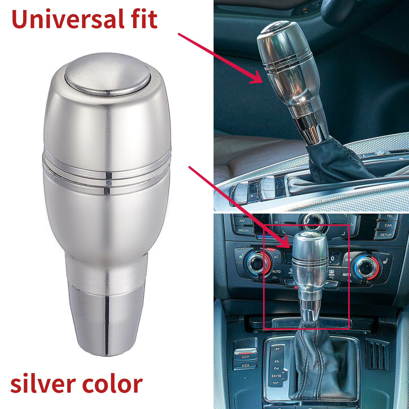 Universal Silver Aluminum Automatic Auto Car Gear Stick Shift Knob Shifter Lever