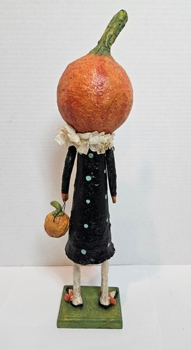 DEBRA SCHOCH Halloween Pumpkin Girl Paper Mache Holding Small Pumpkin 19" - Picture 4 of 11