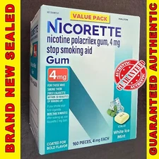 Nicorette 4mg Nicotine Stop Smoking Aid Gum, White Ice Mint 160 Count VP EX2027