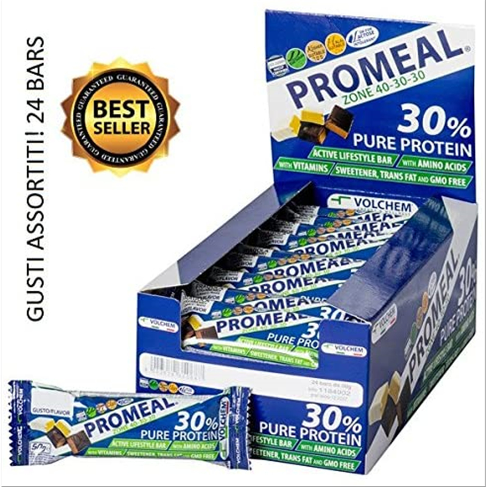 24x VOLCHEM PROMEAL ZONE BAR 50G 40-30-30 (GUSTI ASSORTITI) - IDEALI PER LA DIET