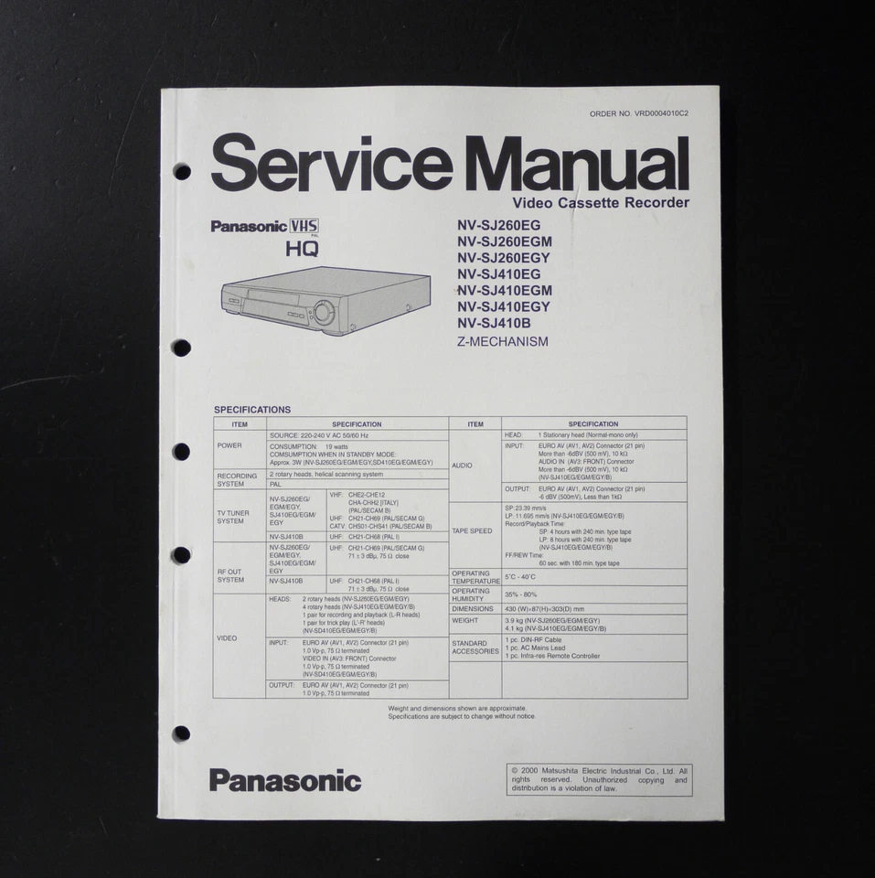 Original PANASONIC NV-SJ260 /-SJ410 Videorecorder Service Manual /Anleitung O15 - Bild 1 von 1