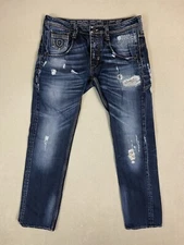 883 Police Jeans Mens 32 Blue Black Motello Distressed Straight Leg Slim Fit
