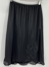 Vintage Vanity Fair 1960s Black Half Slip Medium Nylon Pillow Tab Lace Silky