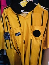 Official Sports Soccer Referee Jersey Mens XL Bold Yellow Black Short Sleeve 