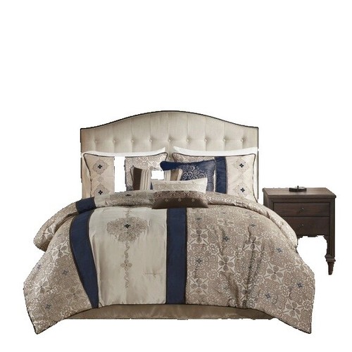 Harbor House Full Comforter Set - Striped Cotton Jacquard Farmhouse Bedding With 2 Shams, Bedskirt & Décor Pillows - View #3