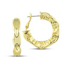Crunched Tube Hoop Earrings - Gold Plated Large Thick Hoops 30mm