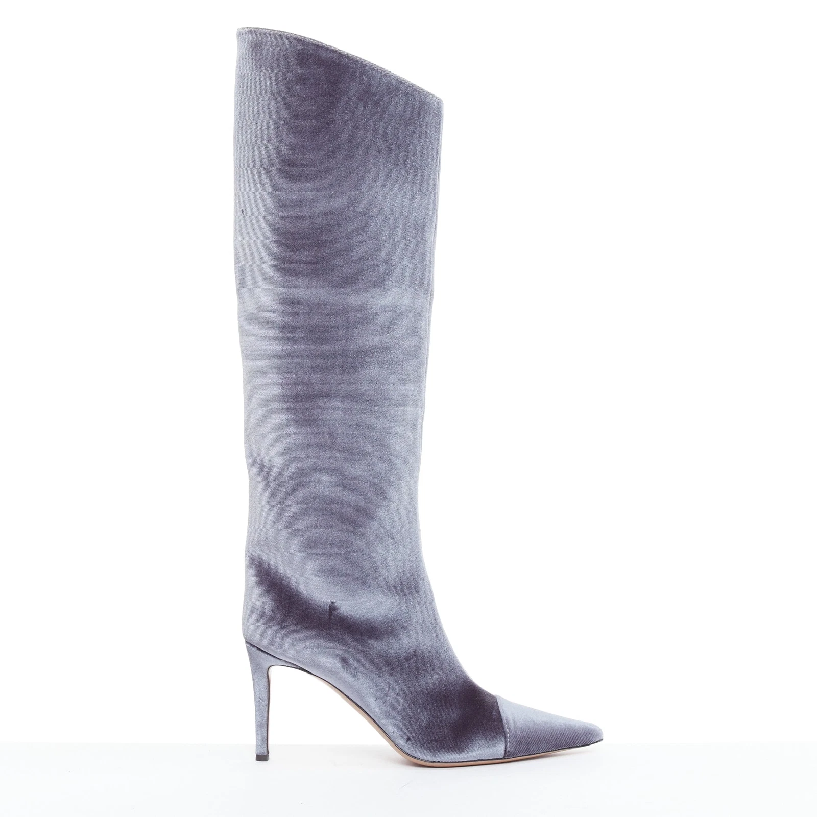 ALEXANDRE VAUTHIER Alex 105 grey velvet pointy knee high point toe boots EU39