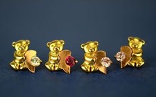 14k Yellow Gold CZ Heart Bear Stud Earring