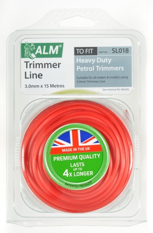 ALM Trimmer Strimmer Heavy Duty Petrol Grass Cutter Wire Line - Red - 3mm x 15m