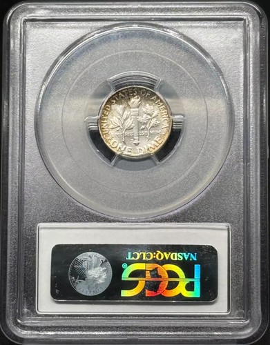 1957 D Dimes Roosevelt PCGS MS-65 Rainbow Toning - Picture 2 of 2