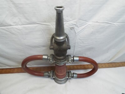 Brass 17'' Elkhart Fire Fighting Hose Fabric Fire Hose Co NY Nozzle Firefighter