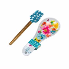 The Pioneer Woman Breezy Blossom Melamine Spoon Rest and Silicone Spatula Set