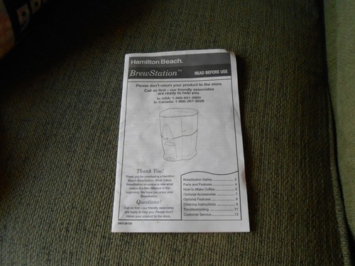 HAMILTON BEACH BREWSTATION MANUAL US 