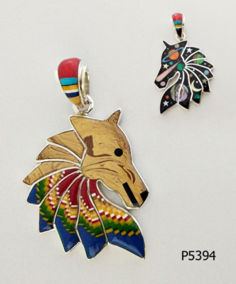 GLARING CELESTIAL TURQUOISE OPAL ONYX SPINY INLAY 925 SILVER HORSE HEAD PENDANT 
