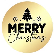 MERRY CHRISTMAS TREE GOLD FOIL ENVELOPE SEALS LABELS STICKERS PARTY FAVORS