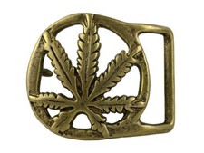 Solid Brass Buckle Hemp Leaf Engraved Buckle fits up to 1-3/4" wide belt