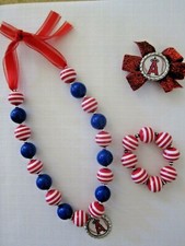 THE LOS ANGELES ANGELS INSPIRED - BEADED NECKLACE / BRACELET AND HAIR BOW SET